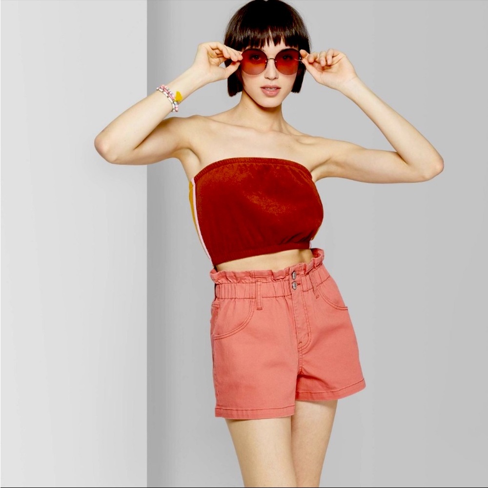 3 for $10 Wild fable coral paper bag waist denim short shorts high rise L-8 Euc